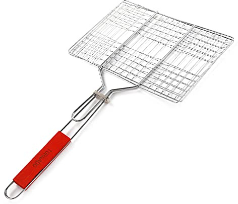 Utoolmart Großer Edelstahl-Fischgrillkorb, BBQ Smoking Holzkohle Grillen Bratenkorb, 60 cm x 35 cm x 23 cm, tragbarer Grillkorb für Fische