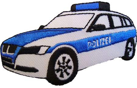 alles-meine.de GmbH Bügelbild - Polizei - 7,9 cm * 4,5 cm - Polizeiwagen Auto - Wagen Aufnäher - Applikation Patch Aufbügler - Polizeiauto Polizist zum Aufbügeln