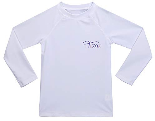 TIZAX Traje de baño con protección Solar Camiseta UV de Manga Larga para niñas Rashguard para Surf/Nadando/Buceo/Playa Blanco 104