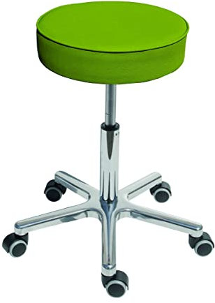 Lotz Drehhocker mit Hartbodenrollen, Sitzhöhe stufenlos 460-590 mm, Sitz Kunstleder grün, Sitzstärke 90 mm, Fußkreuz alupoliert