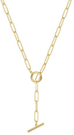Happiness Boutique Damen Kette mit Knebelverschluss in Goldfarbe Großgliedrige Halskette mit T-Steg Vergoldete Gliederkette