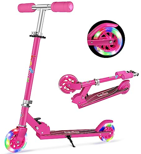 BELEEV V1 Roller Kinder 2 Räder, Klappbar Kinderroller für Mädchen Jungen, Tretroller mit LED Leuchtende Räder, 3 Höhenverstellbare, Ständer, Scooter for Kinder ab 3-12 Jahre