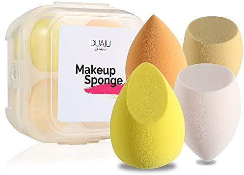 Make-up-Schwamm-Set, 4 Stück, Beauty-Mixer, Foundation-Schwämme, 4 Farben, latexfrei, mit 1 Schwammhalter, Zitronengelb