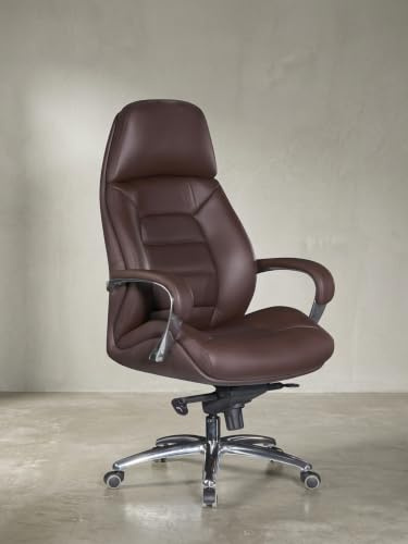 KADIMA DESIGN Chefsessel Miron aus Leder, Multiblockwippmechanik, bis 120 kg, für Homeoffice, Farbe: Braun