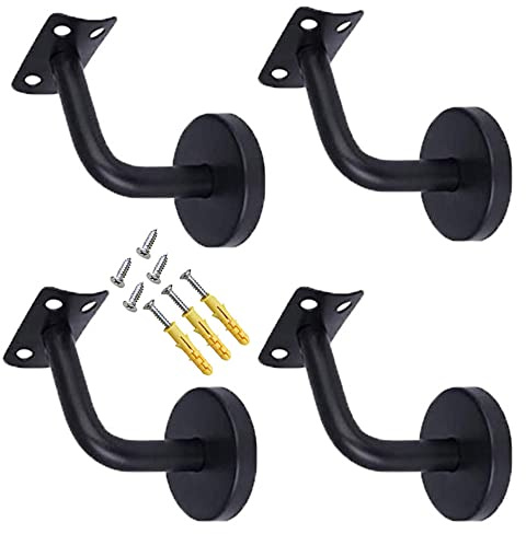 4 Piezas Soportes de Pasamanos, Acero Inoxidable Soportes de Barandilla, Soporte Montado en la Pared Barandilla Pasamanos, Soporte Pasamanos para Pasamanos de Escalera(Negro)
