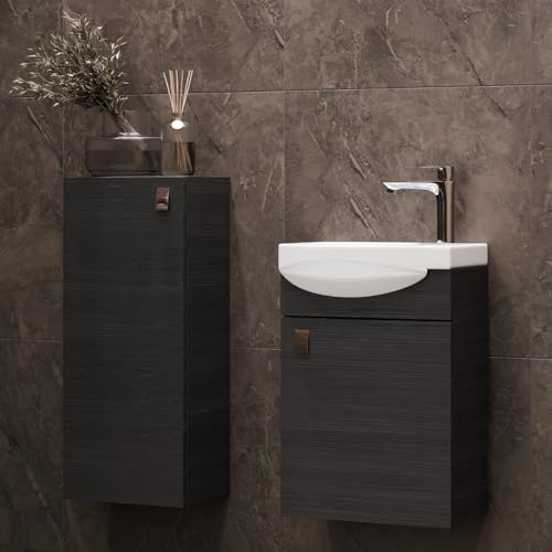 Planetmöbel Set di mobili da bagno lavabo con mobiletto | 40 x 60 x 29 cm con armadio midi 32 x 75 x 23 cm per bagno e WC ospiti, antracite