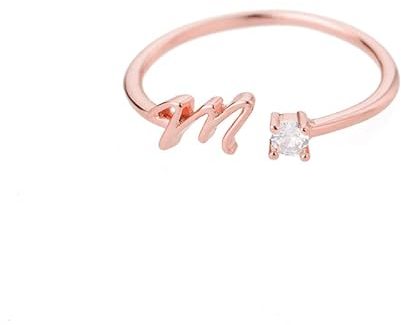 Bungsa Buchstaben Ring roségold Zirkonia-Kristall aus Metall - biegbarer Fingerring/Zehenring Toering für Damen, Kinder & Herren - M