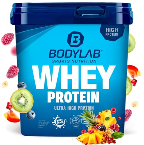 Bodylab24 Whey Protein Pulver, Fruchtmix, 2kg | Bis zu 24 g Protein pro Portion, hochwertiges Molkenprotein, perfekt löslich, ideal für Protein Shakes rund ums Training
