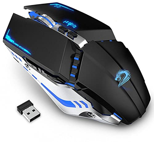 Uiosmuph T12 Souris Gaming sans Fil,2.4G Rechargeable USB LED Souris Optique Wireless Silencieux,Sommeil Automatique,Poignée Ergonomique,3 DPI réglable pour Mac/PC/Portable/Ordinateur(Noir)