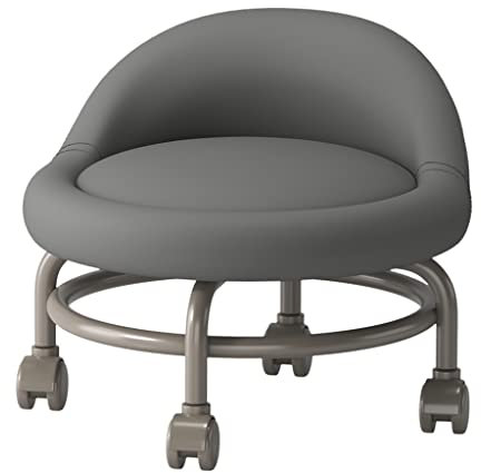 Rollen Sie mit Leichtigkeit auf unserem niedrigen Rollhocker mit Rückenlehne und Ottoman-Fußhocker, Universal-Lenkrollen und PU-Leder für bequemes Sitzen, perfekt für kurze Rollfußhocker, Braun
