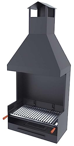 Barbacoa de carbón y leña Parrilla de acero inoxidable de 60 cm – Con biombo y campana