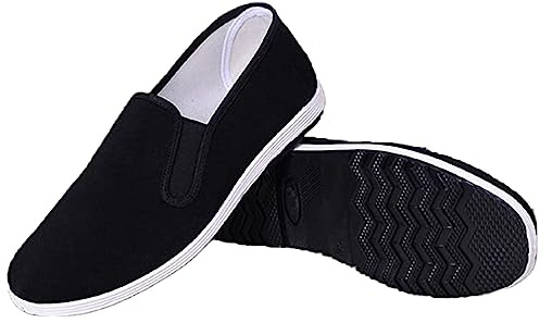 AioTio Scarpe antiche Cinese Tradizionale di Pechino Scarpe Kung Fu Tai Chi Gomma Sole Unisex Nero(285mm 47EU)