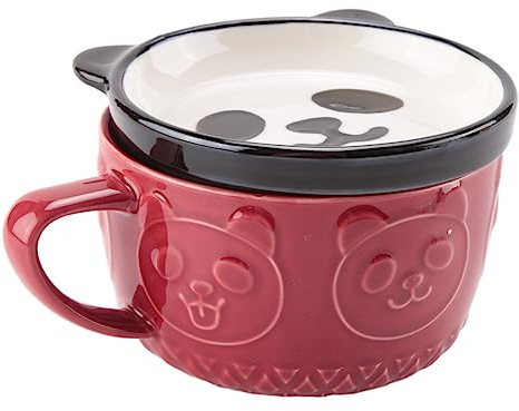 FutureHight Tazze da caffè in ceramica creativa con coperchio, Gatto , Tazze di porcellana, Famiglia, Pranzo, Latte, Succo, Bevande () (rosso)
