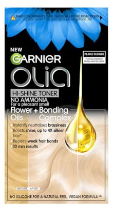 Garnier Olia Hi-Shine Hair Toner, Neutralises Brassy Tones, No Ammonia, Vegan Formula, Colour: 10.02 Pearly Blonde, 174ml