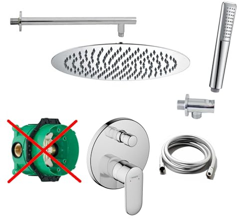 vanvilla Duschsystem Unterputz mit Duscharmatur Hansgrohe poliert HG05-ob | Duscharmatur von Hansgrohe Vernis Blend Einhebelmischer und vanvilla Regendusche Duschkopf rund, Dusch-SET poliert