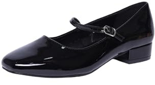 Mary Jane Donna Tacco 3cm Ballerine Lucide Vernice con Punta Quadrata Decollete con Cinturino sul Collo Piede Scarpe Comode (Nero, Sistema Taglie Calzature EU, Adulto, Numero, Media, 38)