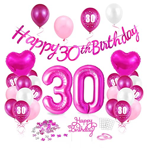 Luftballon 30. Geburtstag Pink, Geburtstagsdeko 30 Jahr, Ballon 30. Geburtstag, Riesen Folienballon Zahl 30, Happy Birthday Folienballon 30, Ballon 30 Deko zum Geburtstags Frau