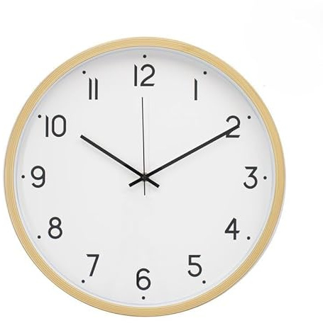 ROCKING GIFTS Orologio da parete rotondo in plastica effetto legno beige con meccanismo silenzioso, decorazione murale moderna e minimalista, 40 cm