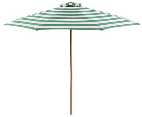 KXWOQ3ED Sonnenschirm Terrassenschirm Gestreift, 270cm Gartenschirm aus Holz, UV-Schutz Balkonschirm, Faltbarer Marktschirm für Garten Balkon Rasen Pool(Color:Green+White)
