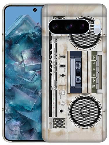 GlamCase for Google Pixel 8 Pro 5G, Pixel 8 Pro Case - Vintage Radio Cassette Recorder Design Printed Sleek Cute Plastic Hard Snap on Protective Back Case/Cover for Pixel 8 Pro White
