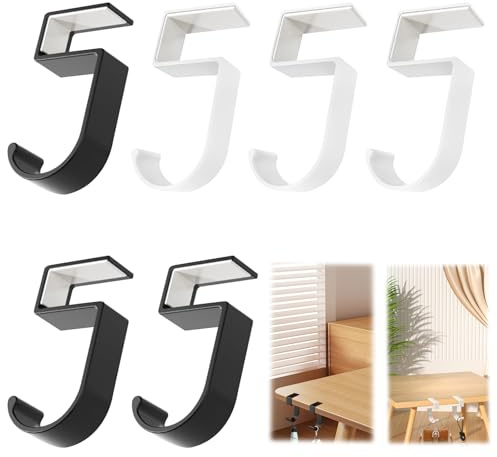 Morocket 6 Pcs Bag Hooks for Table,Portable Handbag Hooks for Tables,Aluminium Backpack Hook,Handbag Hook for Desk,2 Colors Bag Holder for Backpacks, School Bags, Purses, Umbrellas, Headphones, Bags