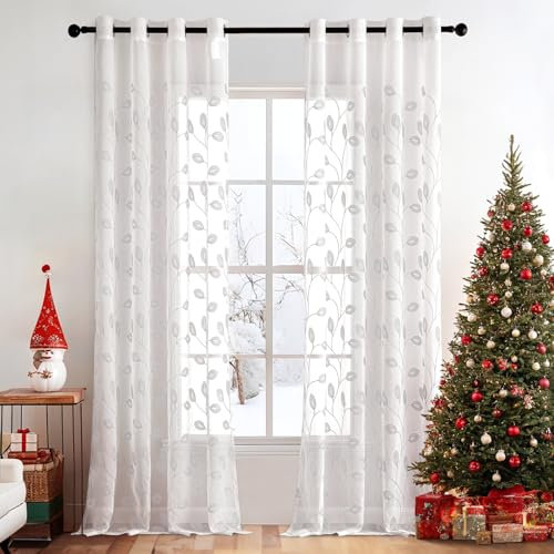 MIULEE Gardinen Voile Vorhänge mit Ösen Paneelvorhang für zu Hause, Wohnzimmer und Schlafzimmer 2er Set Weiß 220x140 cm