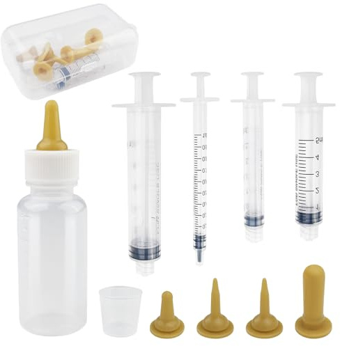Rseuphiee Aufzuchtflasche, Haustier Fütterung Silikon Nippel, katzenmilch Aufzuchtflasche für undewelpen Kitten, mit Spritzen, Futterspritzen Kleintiere, für Welpen Hund Katze oder andere Haustiere