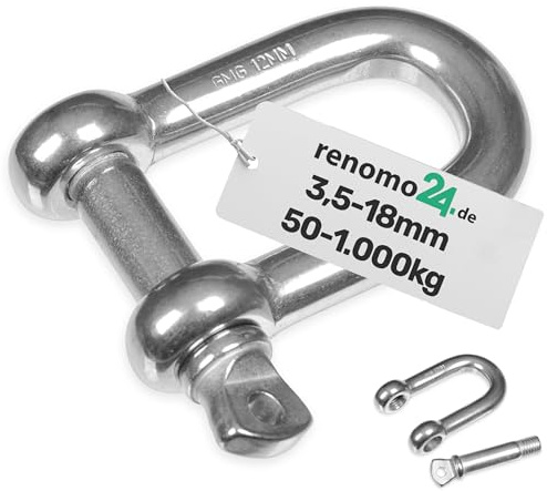 Renomo24 10x Schäkel Traglast 800 kg (WLL) 16 mm, gerade und aus verzinktem Stahl, hochfeste Bügelschäkel für privaten Gebrauch, sowie für Industrie & Kettenanwendungen jeglicher Art