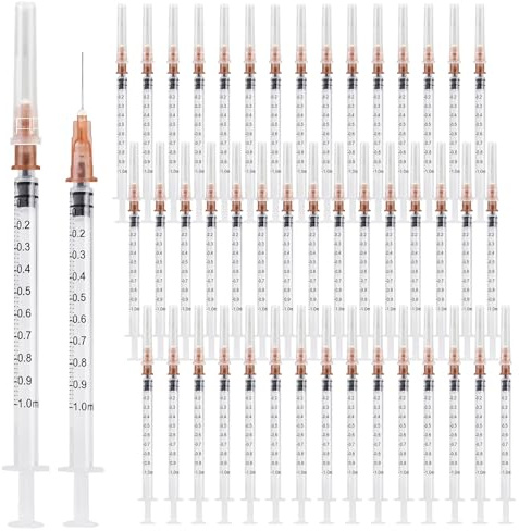 Seringue, 50 Pièces 1ml Seringue, Seringue Alimentaire, 1ml Seringues Avec Aiguille, Plastique Stériles Seringues, 1ml Seringue Plastique, Seringue Dosage en Plastique,Seringues de 1 ml (Blanc)