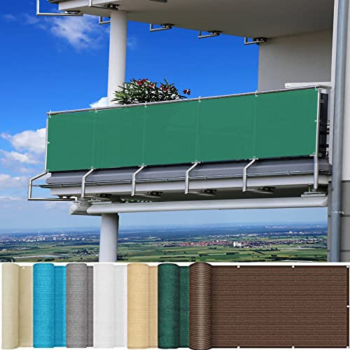 Balkon Sichtschutz 95% Schattierungsrate 37x210 Zoll Dunkelgrün Zaun für Mauer Hof Hinterhof mit Seil und Ösen