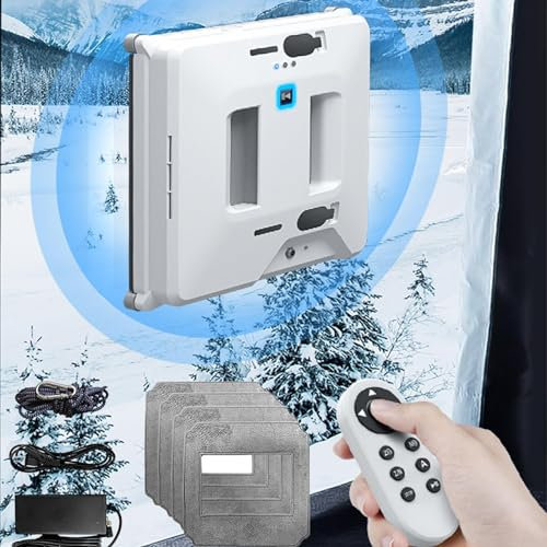 Soflightmok Robot per La Pulizia dei Vetri | Robot Lavavetri Automatico 3000pa-Doppio Spruzzo d'Acqua/Telecomando/Panno per Pulizia/Corda di Sicurezza/Asciutto E Bagnato/Corpo 6,5Cm,White