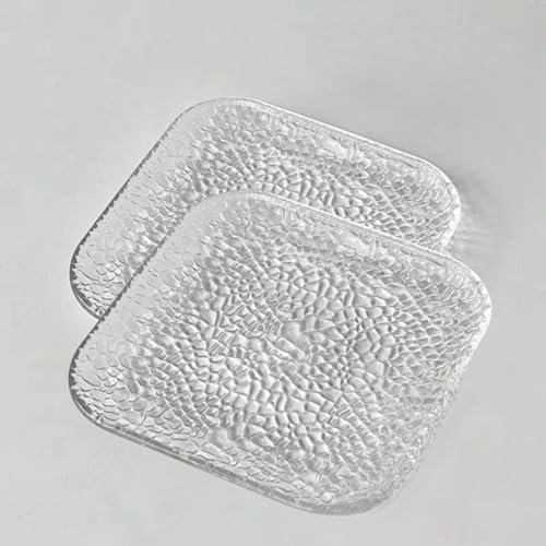 Supercap - Piatti in vetro trasparente per snack, piattini quadrati da 15,2 cm, piatti piani in vetro cristallino per caffè, antipasti, insalata, frutta, goffrato