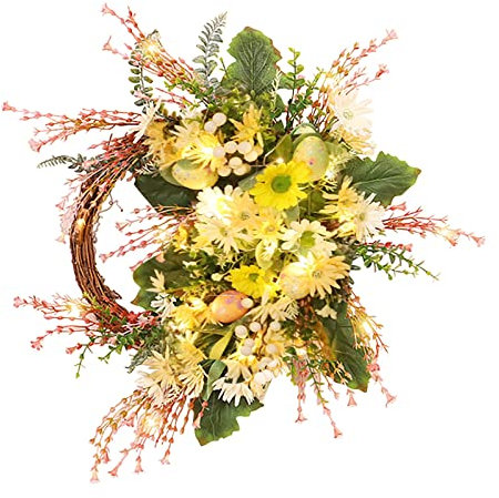 TianWlio Osterkranz Kunststoff Haustür Türkranz Ostern Kranz Wand Faux Kranz vorne getrocknete dekorative Frühling/Türkranz Dekoration Ostern Reben Blumen Ostern Mit Anhänger (White B One Size)