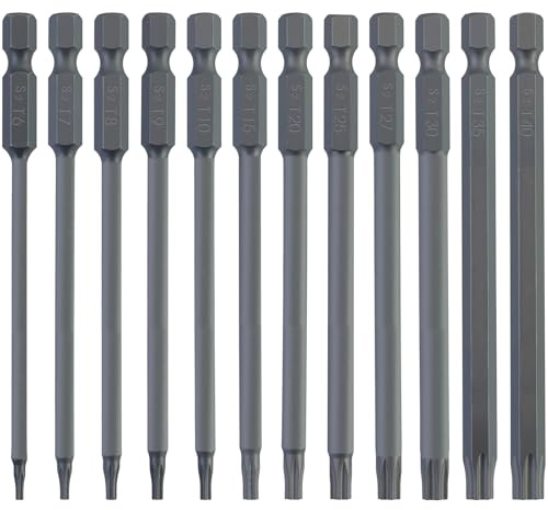 12 Pièce Embout Tournevis Torx Hexagonale électrique,T6-T40 de 100 mm de long long magnétique, tige hexagonale 1/4,Embouts de Vissage,Tournevis Etoile,pour Tournevis électrique