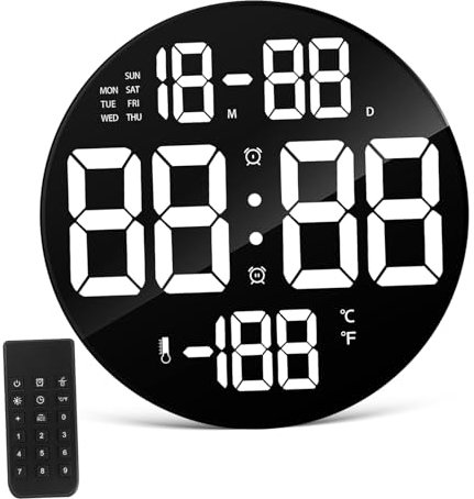 GLEAVI Reloj De Pared Digital Led Grande con Control Remoto Pantalla Clara para Dormitorio Despertador Digital con Alarma Temperatura y Calendario