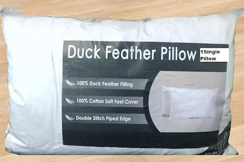 NIGHTS Hotel Quality 100% Duck Feather Pillow Pair Soft Extra Filling Pillow Available in 1 pack of 2 pillows or 1pk of 4 pillows or a Single Pack(1)