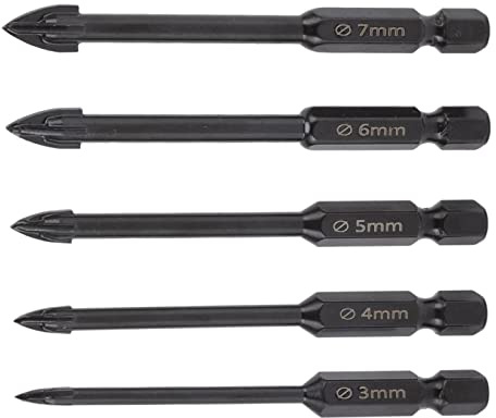 TARSHYRY Masonry Drill Bit Set, Glass Drill Bit Home Improvement Tile, Electric Spray Paint, Cement Set with Cross Angle Design Tile for Drilling (Black)