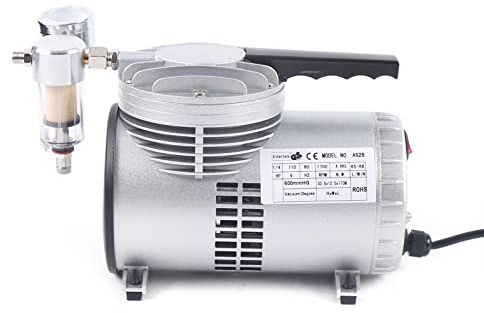 Vacuum Pump Small Lab Suction Pump Oil-free Lubrication Air Vacuum Pump Industrial, with Pressure Display Gauge for Food Packaging, Vacuum Packaging And Storage, 1/4HP 1450rpm