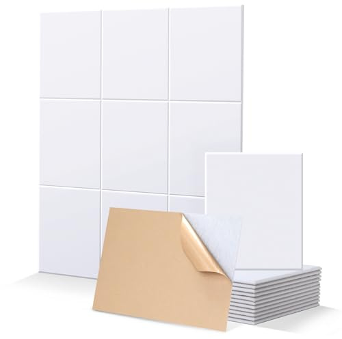 Beswitory 12 Pack Sound Proofing Panels Self-Adhesive Acoustic Absorbing Panels for Wall High Density Insulation Soundproofing Panels for Recording Studio, Game Room, Office, 30x40x1cm, White