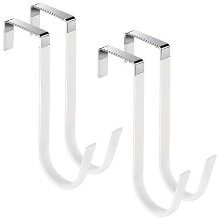 ZPLASK 4Pcs Over Door Hanger, White Door Hanger, Door Hooks for Hanging Towels Coats Clothes Hats Bags, Heavy Duty Over Door Hook with Soft Rubber Surface, No Scratch Design for Bathroom, Bedroom