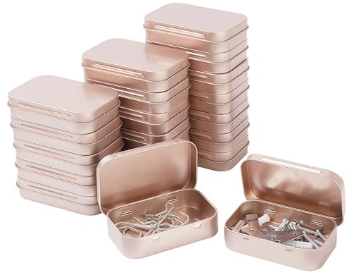 LJY 20 Pezzi Scatole di Latta Rettangolari Oro Rosa con Coperchio a Cerniera (9,5x 6 x 2,2 cm)–Mini Tin Box in Metallo per Organizzazione Minuteria, Contenitori Piccoli per Fai-da-Te e Stash Box Vuote