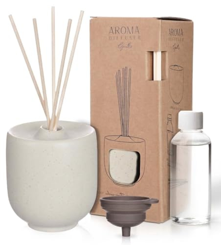 COMFORDER Raumduft Stäbchen Set - Langanhaltende Lufterfrischer Duftstäbchen in Keramikvase – Aroma Diffuser für Wohnung & Bad (Warm Amber)