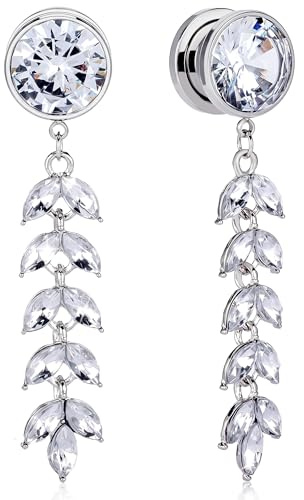 Vankula Ohr Tunnel Plugs mit anhänger 1 Paar Single Flared Flesh Ohrendehner Glitzer Weißzirkon Edelstahl Ohrpiercing Dehnschmuck für männer damen 6mm bis 16mm