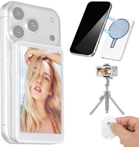 Vlog Selfie Monitor Screen for iPhone & Android, 4H Battery 1080P/4K Magnetic Back Camera Selfie Monitor Screen Wireless No Delay Mini Vlog Selfie Screen for Live Stream TikTok YouTube Video Recording