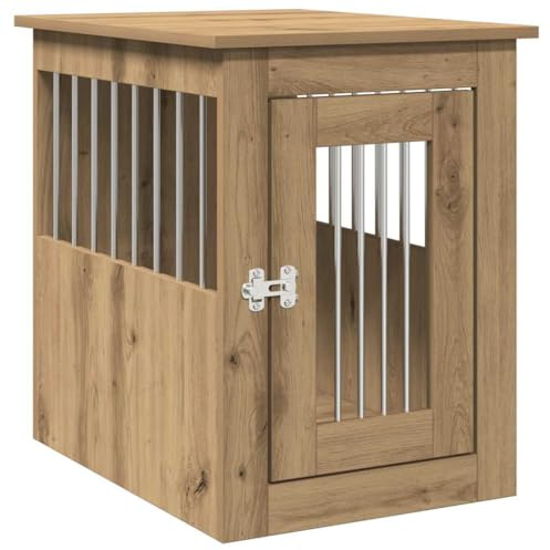 Hundekäfig Rechteckig mit Abschließbare Tür, Hundebox mit Stahldrahtfenster für Wohnzimmer Eingang, Artisan-Eiche 45x62x59 cm Holzwerkstoff