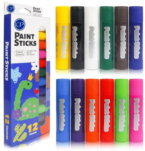 Creativity Point Lot de 12 bâtons de peinture pour enfants, couleurs classiques, séchage rapide, sans désordre, faciles à nettoyer, multi-surfaces, parfaits pour cadeau et projet artistique pour