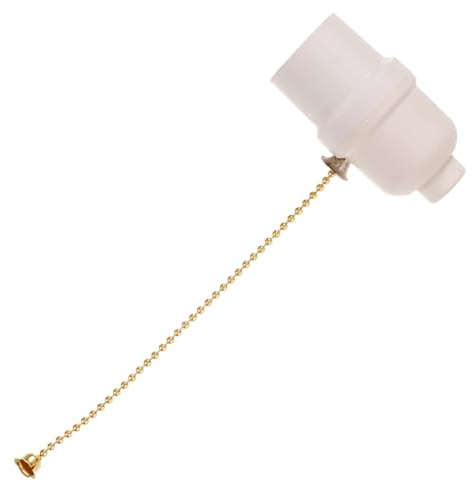Portalámparas de Tornillo Blanco Cadena, 9mm, para Bombilla | Baquelita, Diámetro Inferior 32mm y Cadena de 150mm, Instalación Sencilla para Carports y Talleres