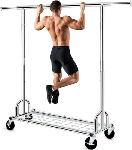 HOKEEPER Heavy Duty Clothes Rail 238kg (525lbs) Capacity, Extendable Hanging Rack with Shelves & Lockable Wheels, Space Saving for Bedroom, Apartment, Laundry Room, Silver