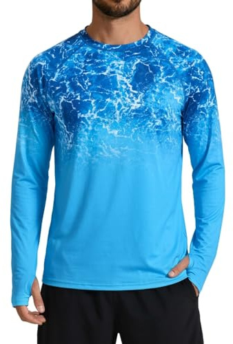 XiaoMoSha Rashguard Maillot de bain à manches longues pour homme Protection solaire UPF 50+ T-shirt léger et respirant pour la course à pied, le sport, la pêche, la randonnée, taille S à 2XL, bleu, XL