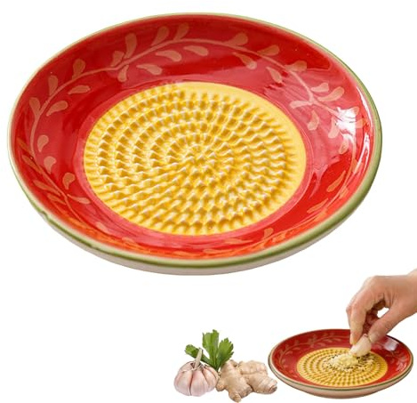 Ceramic Garlic Grater Plate,Handmade Ginger Grater Mincer Bowl,Natural Grinder, Decorative Mincer for Ginger, Garlic, Onion, Cheese, Hand Dish for Garlic,Grinder Working for Home Kitchen (F)